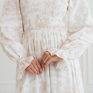 Chic Long Sleeve Cream and Tan Dress